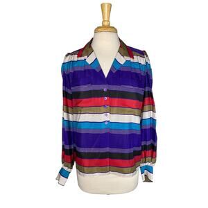 Vintage LIZ CLAIBORNE Multicolor Stripe Long Sleeve Blouse Size 6 Womens 1980s
